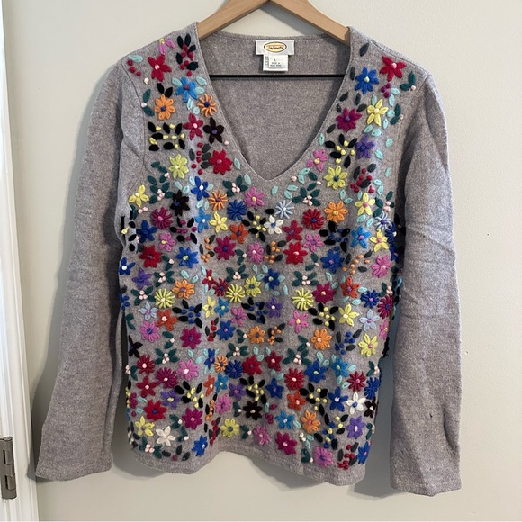 Talbots Vintage Lambswool Floral Embroidered Sweater size Large - Picture 1 of 5